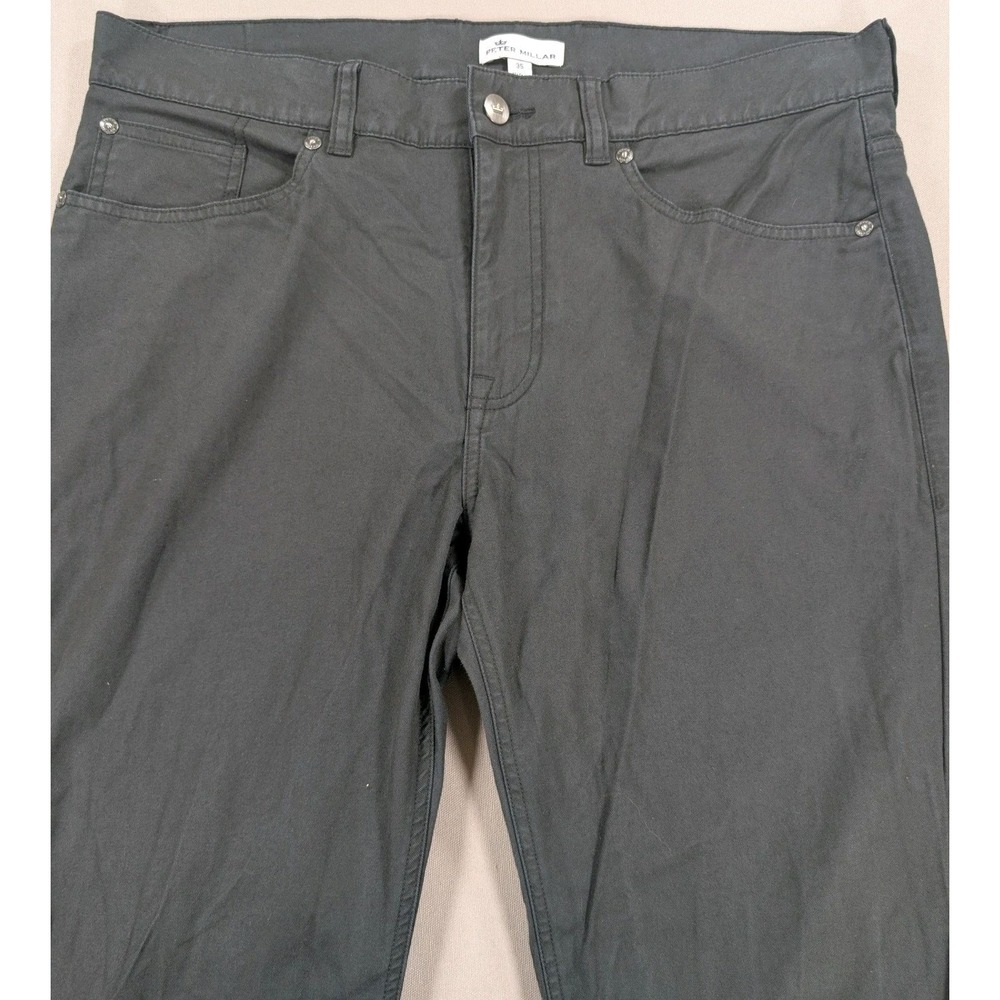 Peter Millar Pants Mens 35x34 Charcoal Gray Solid 5 Pocket Straight Golf Chino